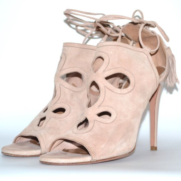 Aquazzura Nude Get Me Everywhere 105 Suede Sandal Heels SIZE 8 EU 38 - Picture 2 of 9